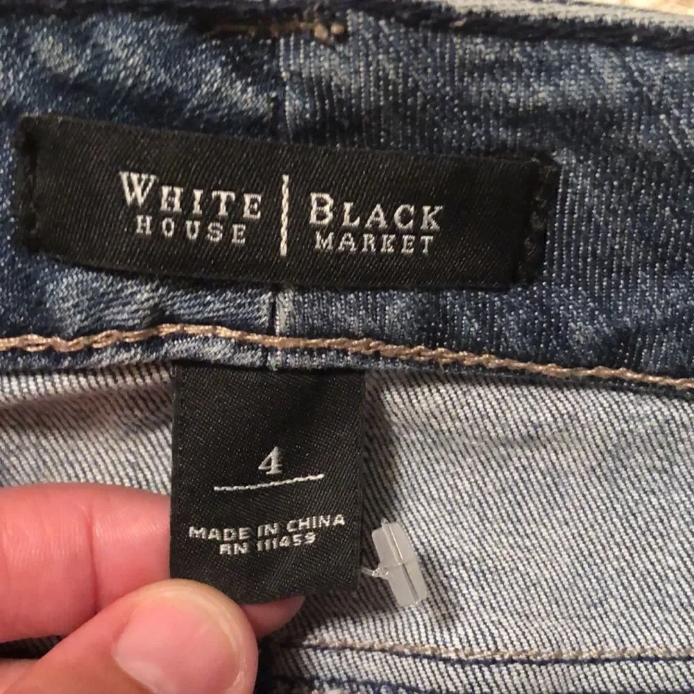 WHBM 4 Distressed Hem Indigo Denim Blue Mini Skirt